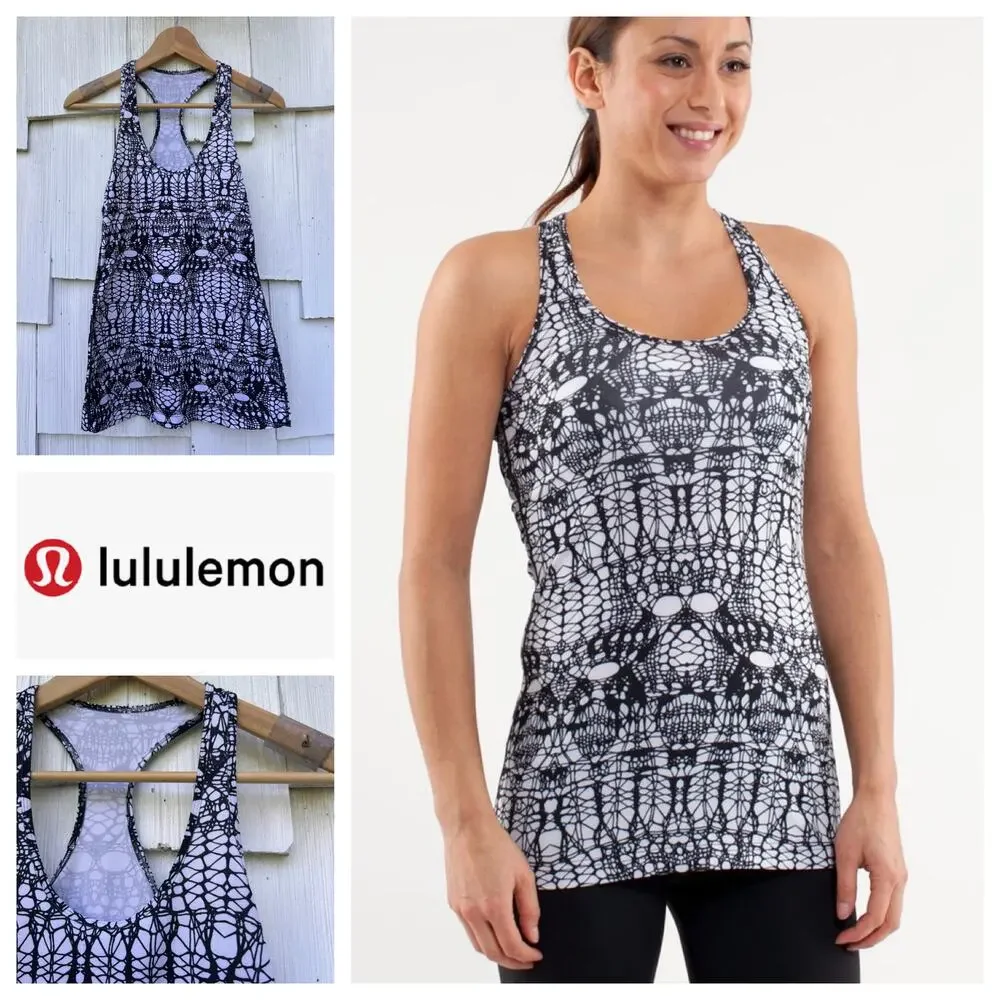 Lululemon Cool Racerback White Black Glacier Lace S/M